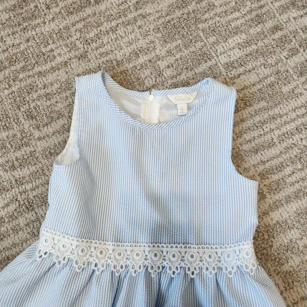 Pappagallo girl's seersucker sleeveless dress blue white size 7